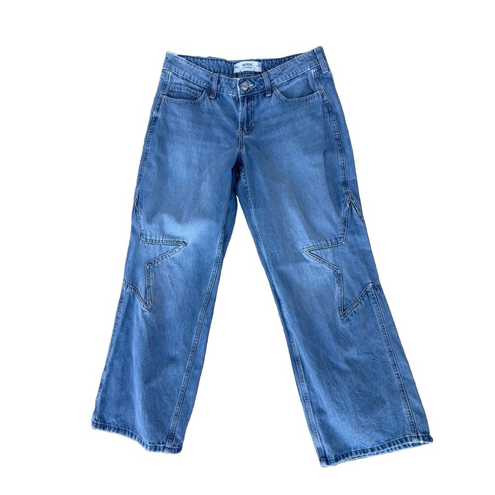 Hollister Low Rise Baggy Jeans Women's 29/ 8R Star Patchwork Oversized Y2K